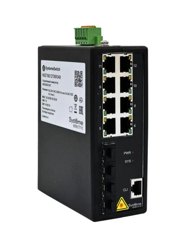Коммутатор промышленный управляемый Ethernet L2+ 8х10/100/1000BaseT 4х1000BaseX SFP SE NSETM212T08X04B Systeme Electric