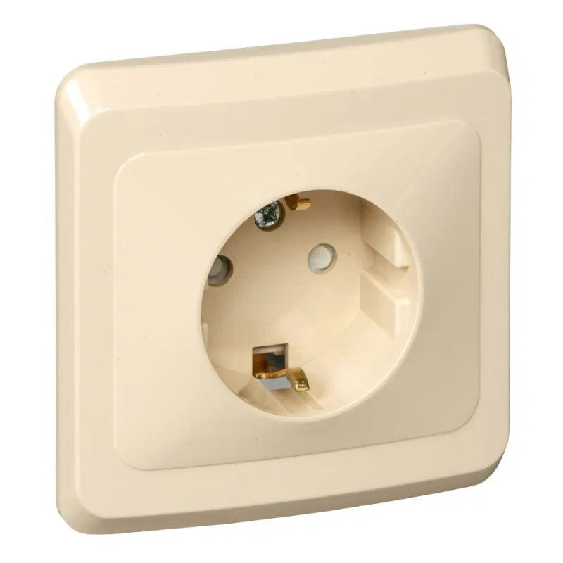 Розетка 1-м СП Этюд 16А IP20 250В с заземл. защ. шторки крем. SE PC16-004K Systeme Electric