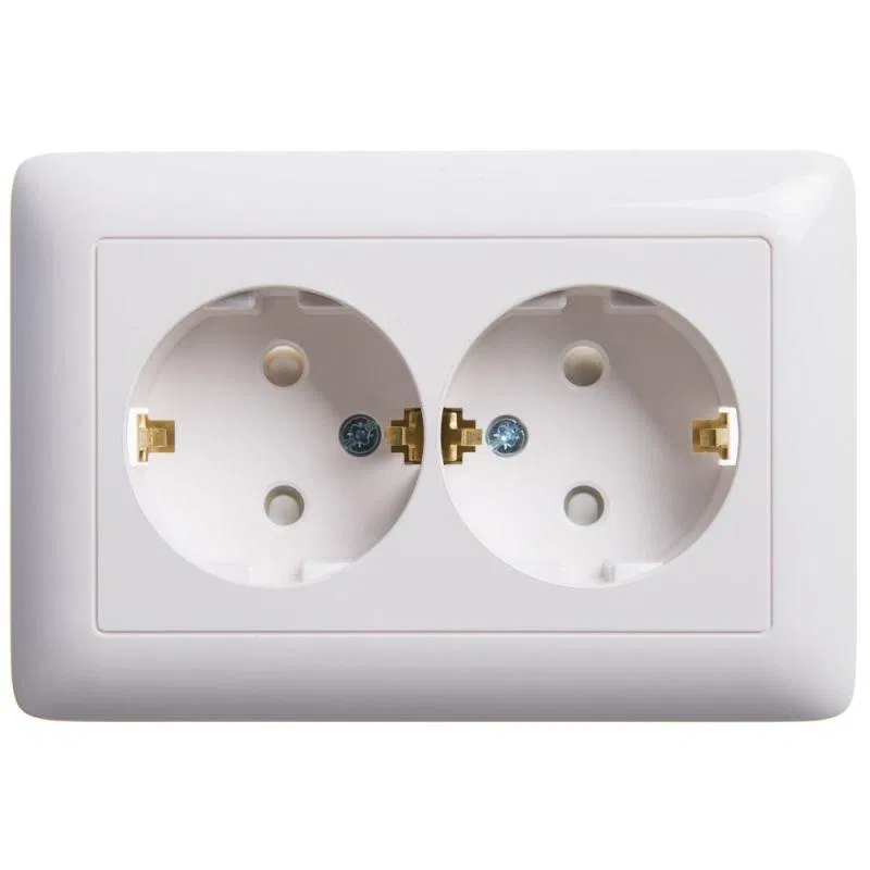 Розетка 2-м СП Хит 16А IP20 с заземл. защ. шторки бел. SE RS16-231-B Systeme Electric