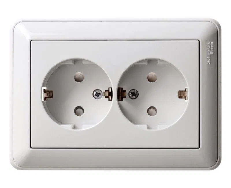 Розетка 2-м СП W59 16А IP20 с заземл. защ. шторки в сборе бел. SE RS16-255-18 Systeme Electric