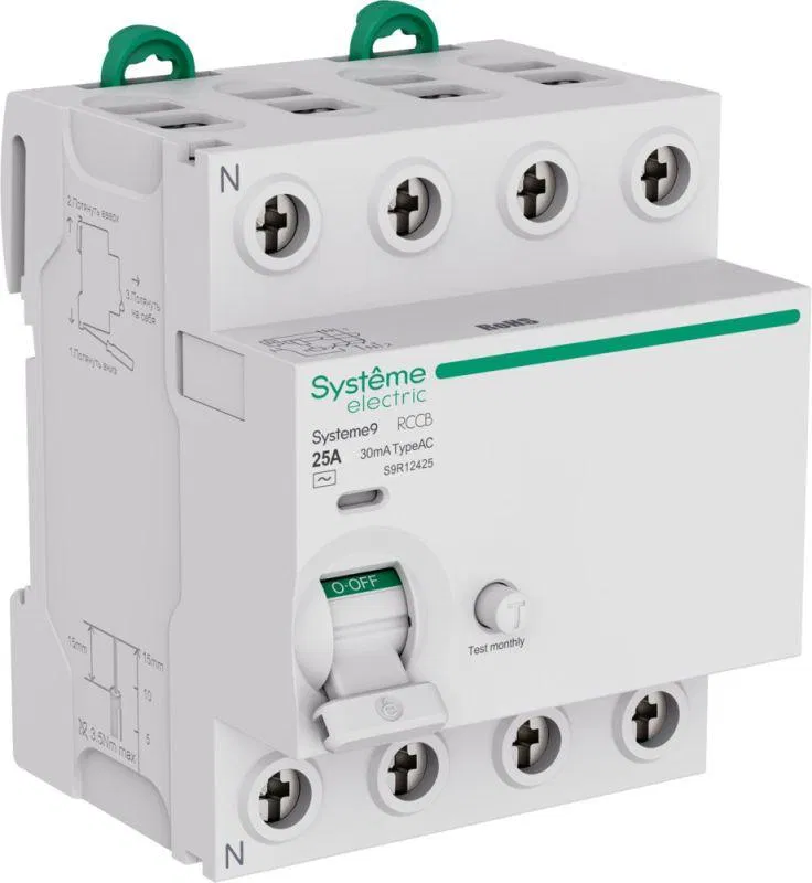 Выключатель дифференциального тока 4п 25А 30мА тип AC Systeme9 400В SE S9R12425 Systeme Electric
