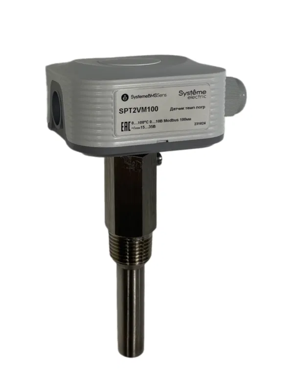 Датчик температуры погружной 0-100град.C 0-10В RS485/Modbus 100мм 24В с гильзой SE SPT2VM100 Systeme Electric