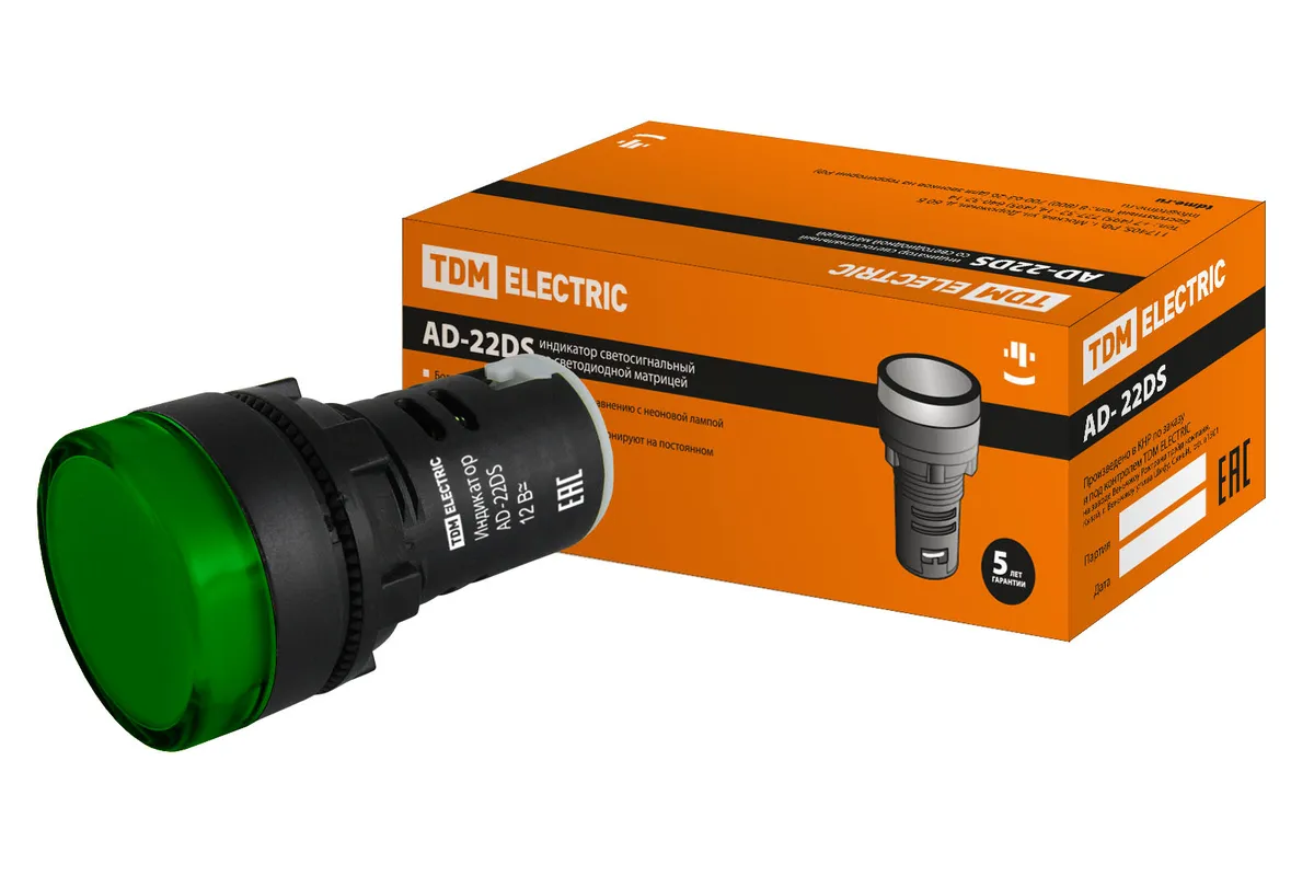 Лампа AD-22DS(LED)матрица d22мм зеленый 12В AC/DC TDM SQ0702-0018