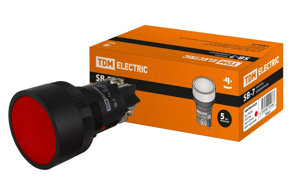 Кнопка SВ-7 "Стоп" с возвратом, 1НЗ, d22 мм, красная, IP40 TDM SQ0704-0025