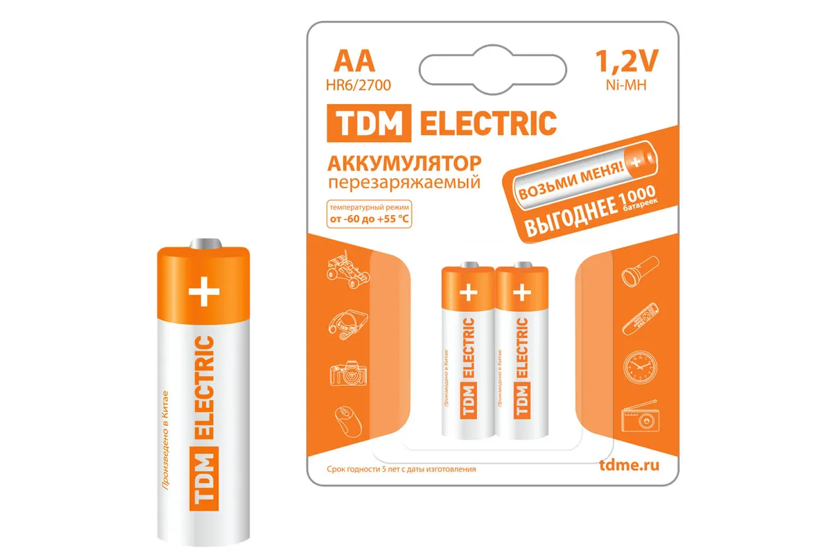 Аккумулятор AA-2700 mAh Ni-MH BP-2 TDM SQ1702-0072