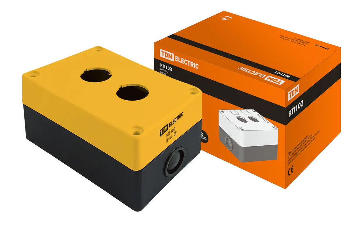 Корпус КП102 для кнопок, 2 места, желтый, IP54 TDM SQ0705-0007