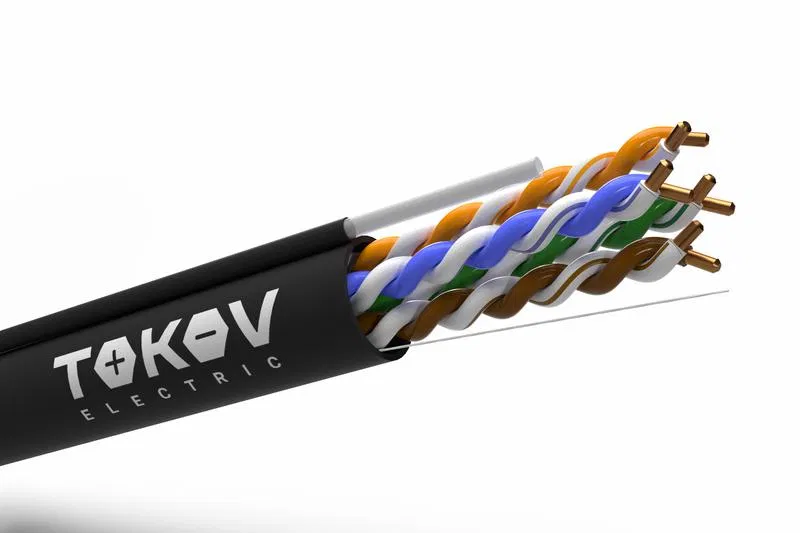 Кабель витая пара U/UTP 4х2х24AWG(0.52мм) + трос 1.2мм кат.5E PE outdoor Fluke tested 305м (м) PRO TOKOV ELECTRIC TKP-C05-U42-5E-RU-ODC