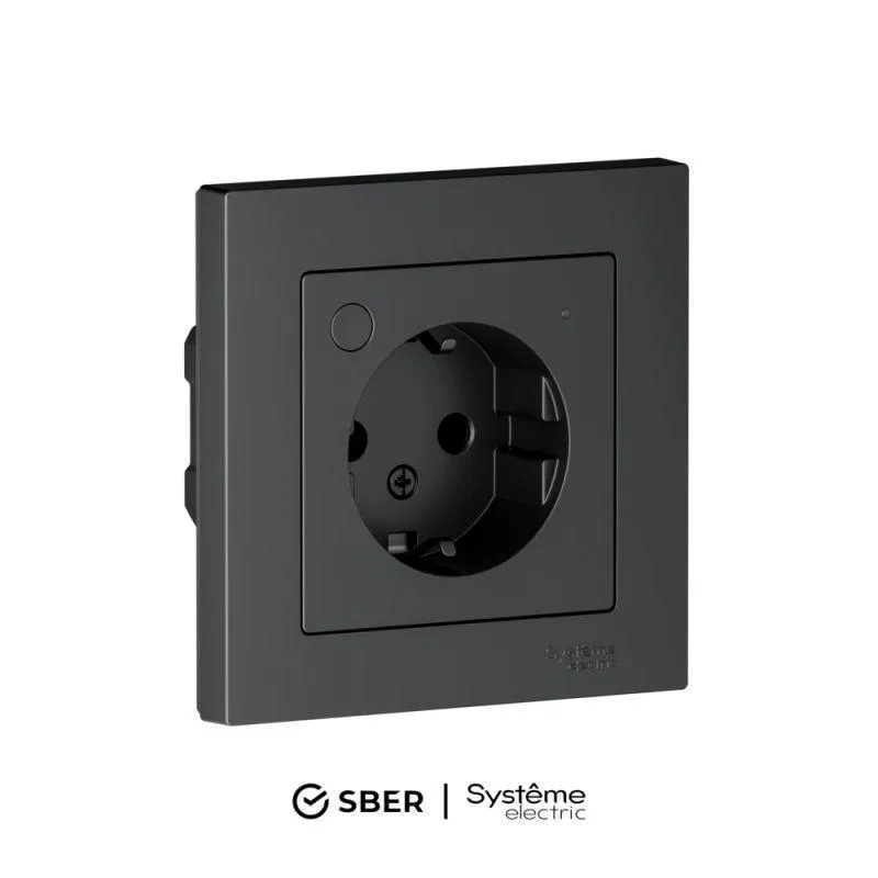 Розетка AtlasDesign Smart 16А L+N с заземл. защ. шторки Zigbee механизм карбон SE ATN001045Z Умный дом Sber & Systeme Electric