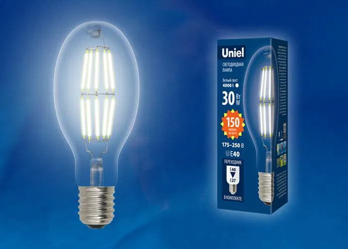 Лампа светодиодная LED-ED90-30W/DW/E40/CL GLP05TR колба прозр. свет дневной бел. 6500К упак. картон Uniel UL-00003761