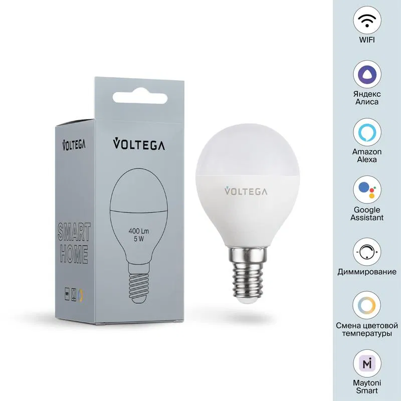 Лампа светодиодная Wi-Fi Globe 5Вт 2700К-6500К E14 MIX DIM Voltega 2428