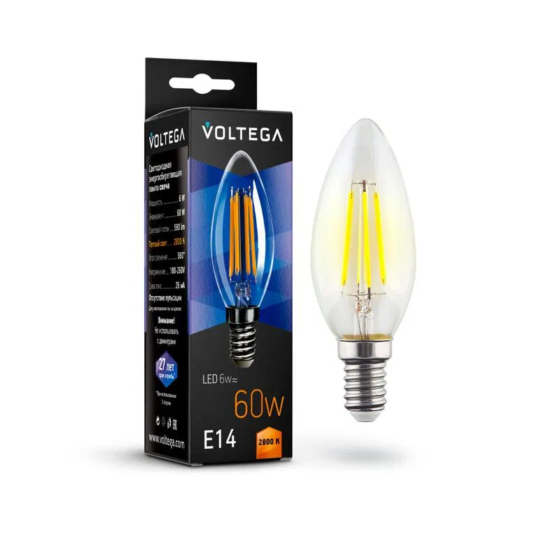 Лампа светодиодная Crystal Candle 6Вт 2800К E14 Voltega 7019