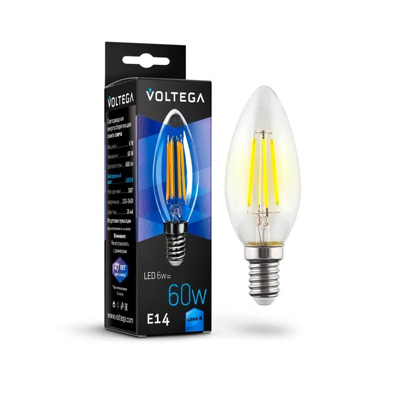 Лампа светодиодная Crystal Candle 6Вт 4000К E14 Voltega 7020