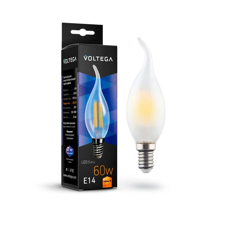 Лампа светодиодная Crystal Candle wind matt 6Вт 2800К E14 Voltega 7025