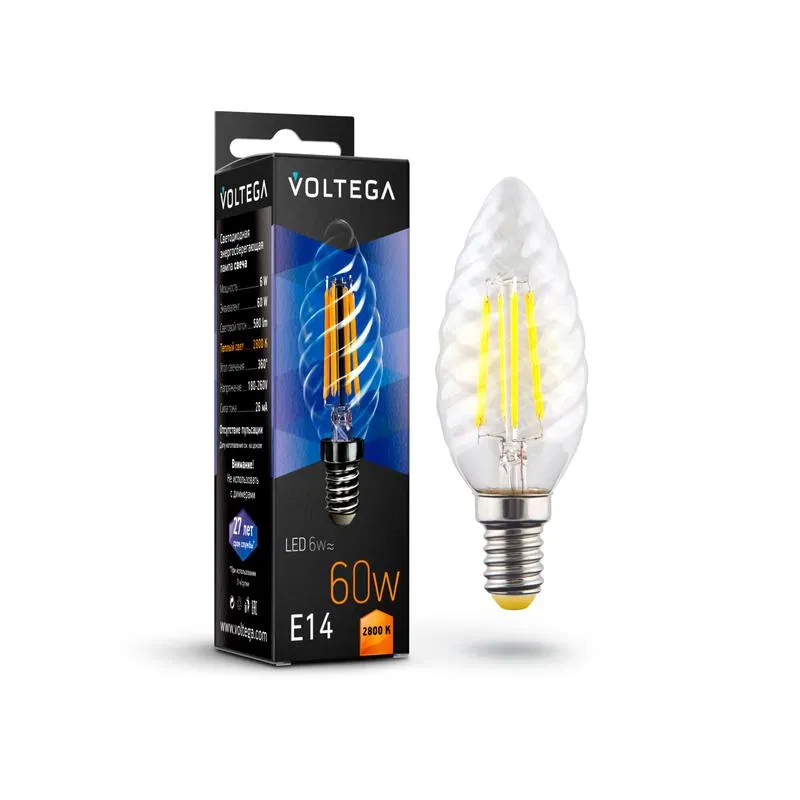 Лампа светодиодная Crystal Candle corn 6Вт 2800К E14 Voltega 7027