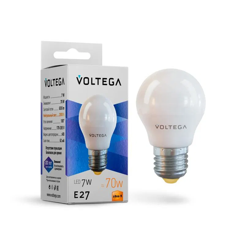 Лампа светодиодная Simple Globe 7Вт 2800К E27 Voltega 7052