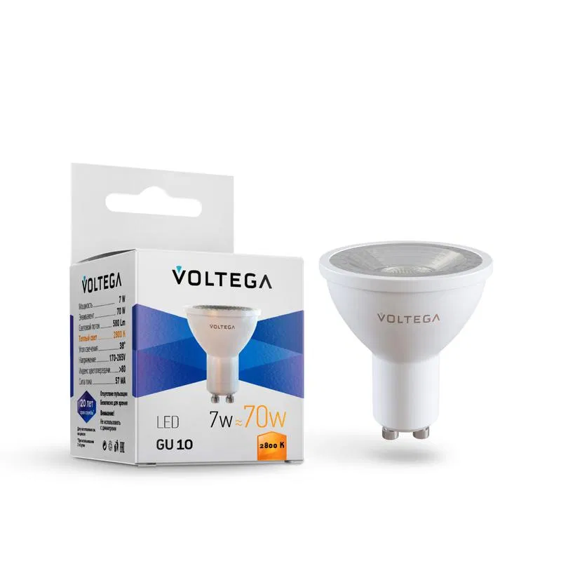 Лампа светодиодная Simple MR16 7Вт 2800К GU10 38град. Voltega 7060