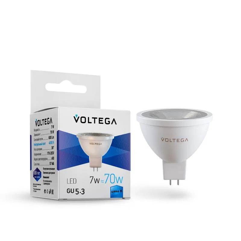 Лампа светодиодная Simple MR16 7Вт 4000К GU5.3 38град. Voltega 7063