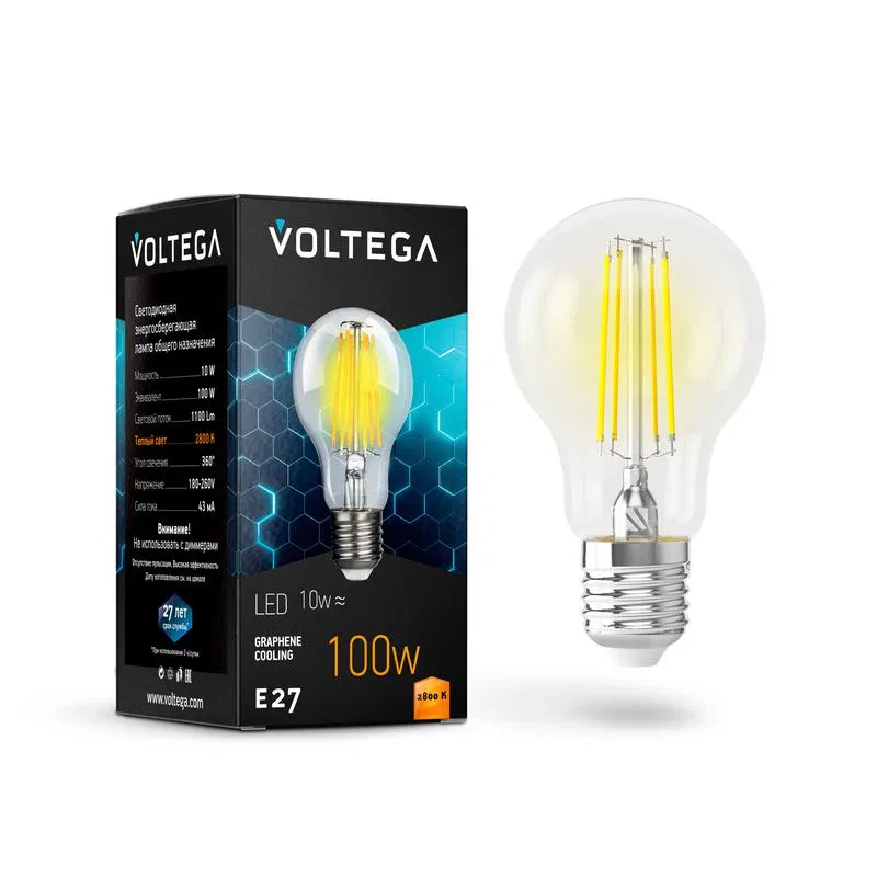Лампа светодиодная Crystal Graphene A60 10Вт 2800К E27 Voltega 7102
