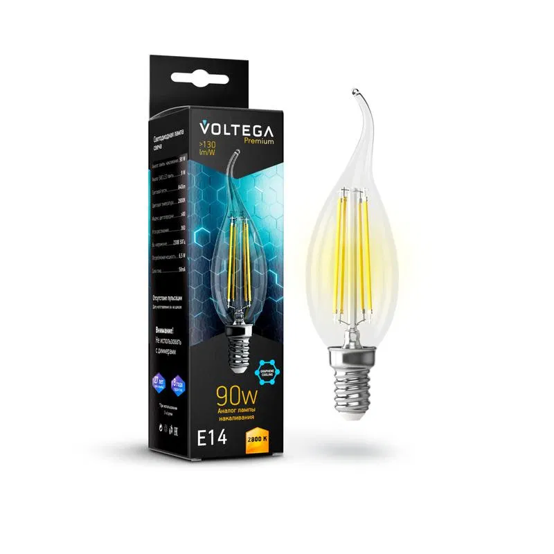 Лампа светодиодная Crystal Graphene Candle wind 9Вт 2800К E14 Voltega 7132