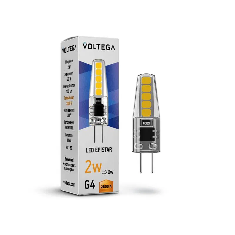 Лампа светодиодная Simple Capsule 2Вт 2800К G4 Voltega 7144