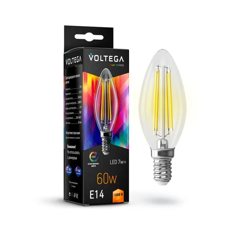 Лампа светодиодная Crystal Candle 7Вт 2800К E14 CRI97 Voltega 7152
