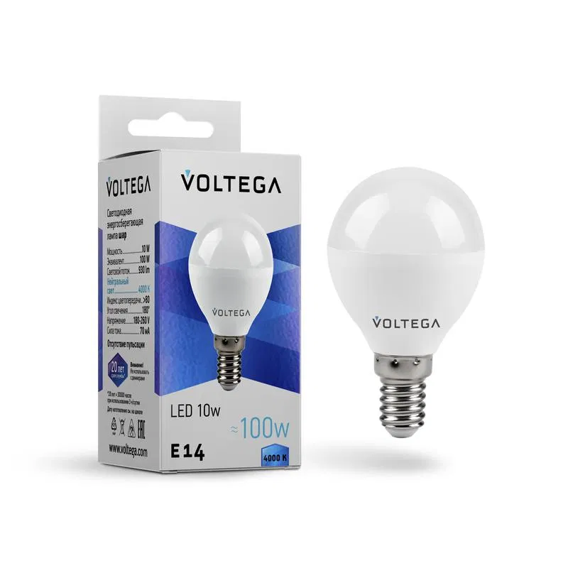 Лампа светодиодная Simple Globe 10Вт 4000К E14 Voltega 8454