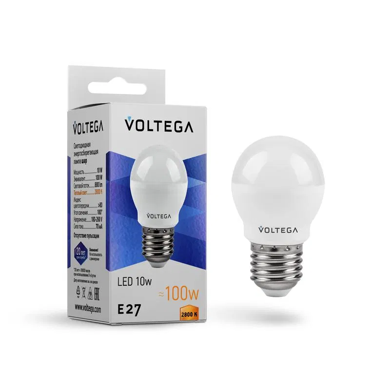 Лампа светодиодная Simple Globe 10Вт 2800К E27 Voltega 8455