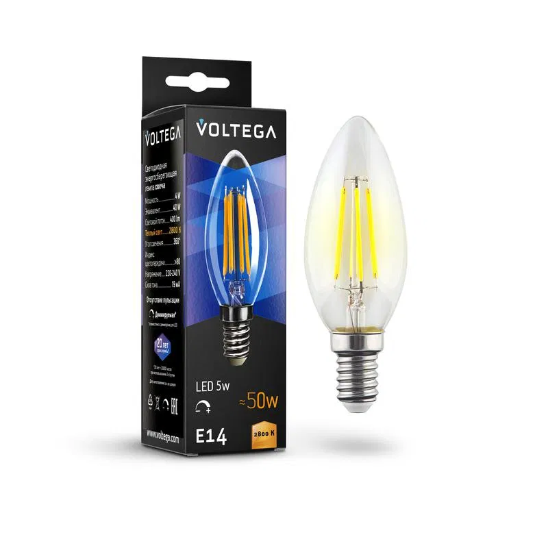Лампа светодиодная Crystal Candle 5Вт 2800К E14 DIM Voltega 8460