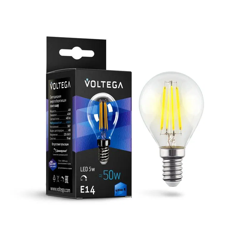 Лампа светодиодная Crystal Globe 5Вт 4000К E14 DIM Voltega 8465