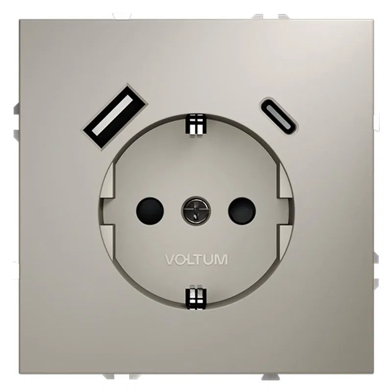 Розетка 1-м СП S70 16А с USB A+С с заземл. защ. шторки механизм кашемир Voltum VLS040503