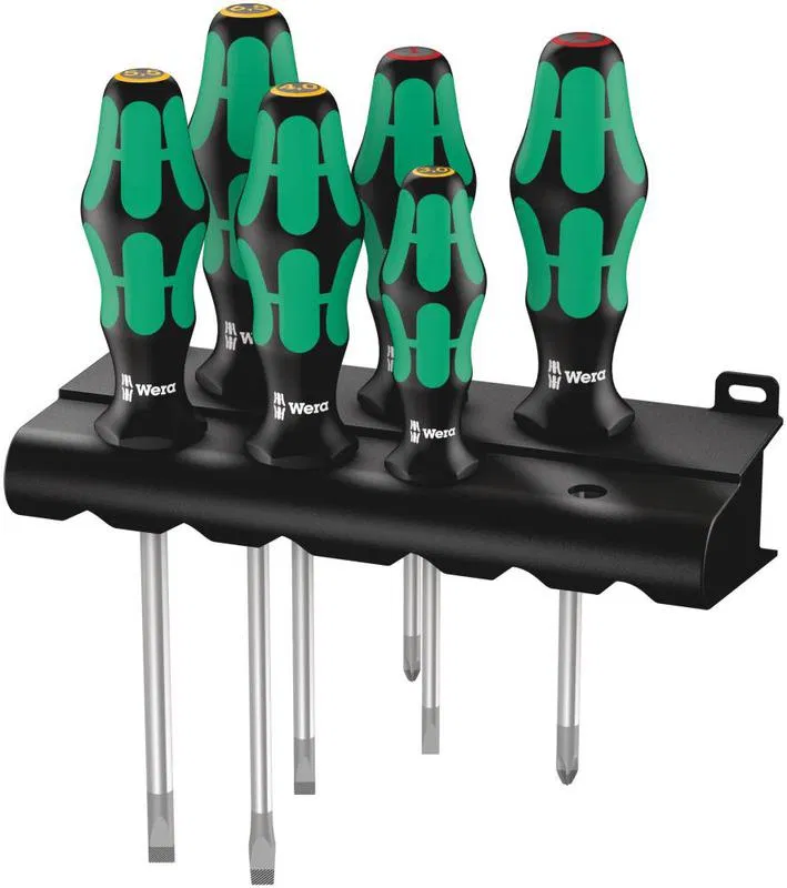 Набор отверток 334/6 Rack Kraftform Plus Lasertip 6 предметов (PH 1х80/2х100; SL 0.5х3.0х80/0.8х4.0х100/1.0х5.5х125/1.2х6.5х150) Wera WE-105650