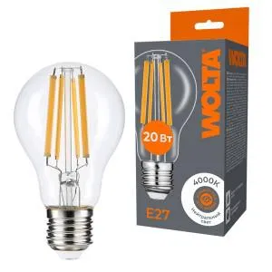 Лампа светодиодная Filament A60 20Вт грушевидная прозрачная 4000К E27 1800лм WOLTA WF-A60-20W4KE27