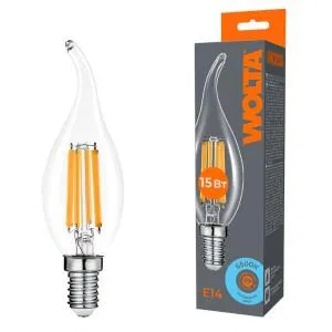 Лампа светодиодная Filament CT35 15Вт свеча на ветру прозрачная 6500К E14 1200лм WOLTA WF-CT35-15W6KE14