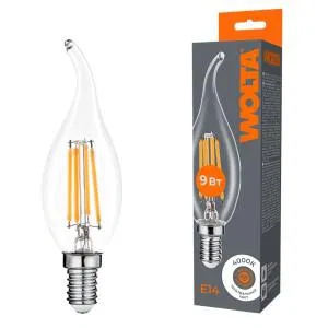 Лампа светодиодная Filament CT35 9Вт свеча на ветру прозрачная 4000К E14 810лм WOLTA WF-CT35-9W4KE14