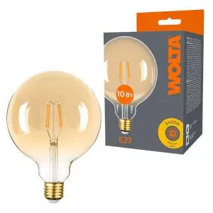Лампа светодиодная Filament G125 10Вт шар золотая 2400К E27 800лм 1/10/20 WOLTA WF-G125-10W2.4KE27